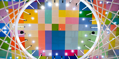 colourful meeting room ceiling