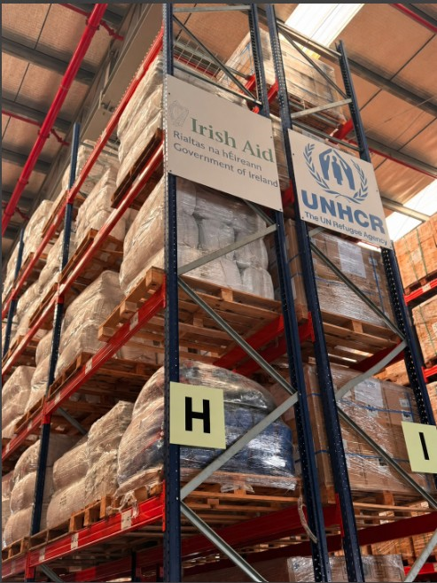 Irish Aid stocks in warehouse, about to be delivered to Venezuelan for earthquake relief.