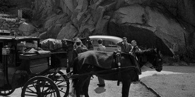 Horse drawn carriages stopped in front of Martello tower, Bloomsday, Sandycove, Co. Dublin