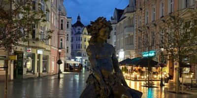 Baccus statue in the town of Zielona Gora, Poland