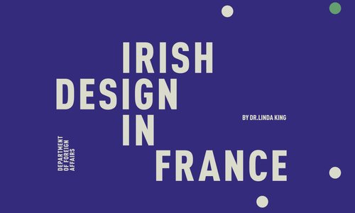 Irish design in France graphic with purple background and white spots