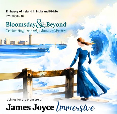 flyer for Bloomsday events  with illustration of a woman looking out to sea
