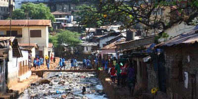 School girls going to class in Kroo Bay in Freetown, Sierra Leone