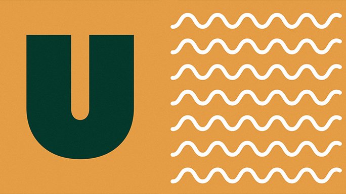 The letter U with a graphic of waves