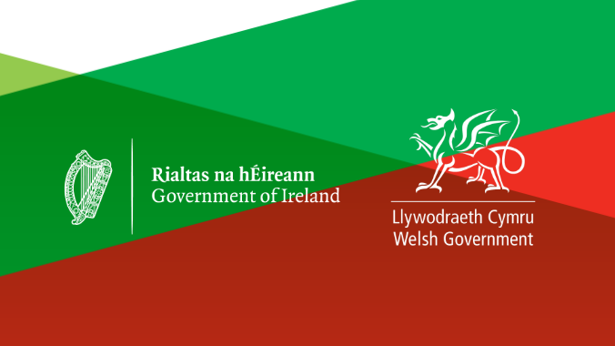 Green white and red graphic with Government of Ireland and Welsh government logos