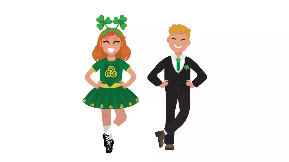 an illustration of a girl and a boy Irish dancing