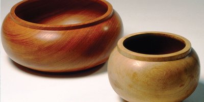 two wooden bowls