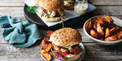 Kofta Lamb Burgers with Grilled Red Pepper