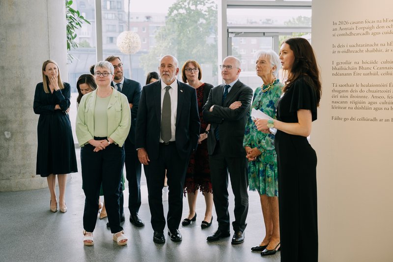 The delegation are shown around the exhibition