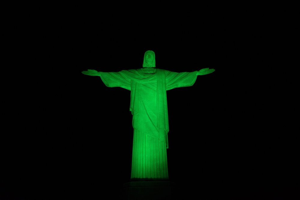 Christ the Redeemer Statue in Brazil lit up green