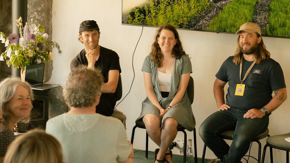 Ray, Sarah and Matt of Hometree Charity chat with the audience at the Ardnaculla Summer School 2024