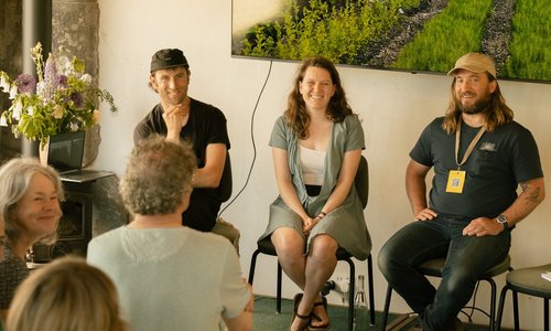Ray, Sarah and Matt of Hometree Charity chat with the audience at the Ardnaculla Summer School 2024